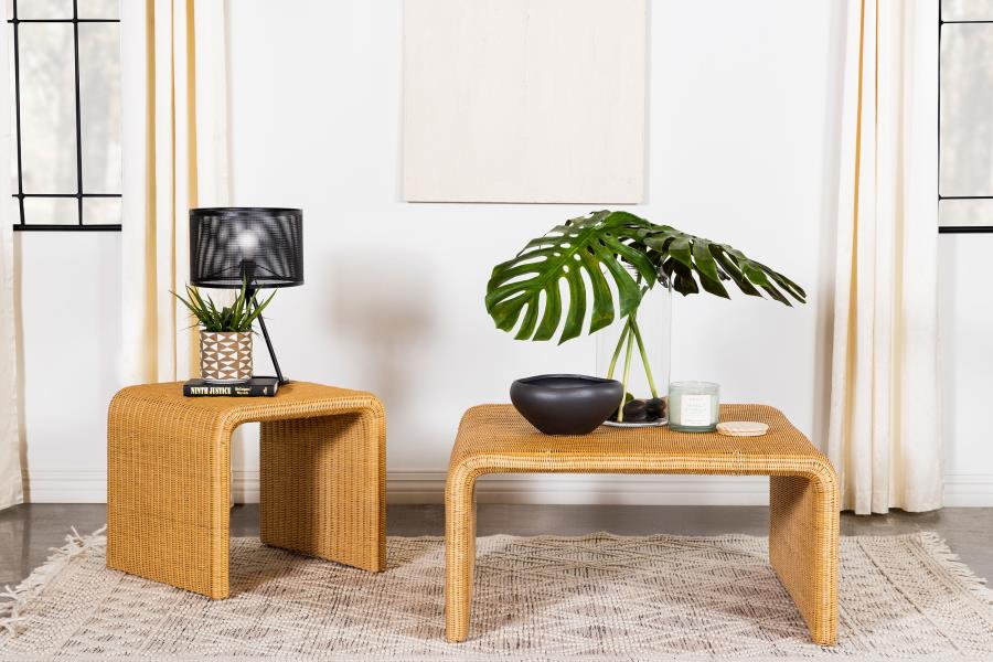Cahya Square Woven Rattan End Table Natural view 8