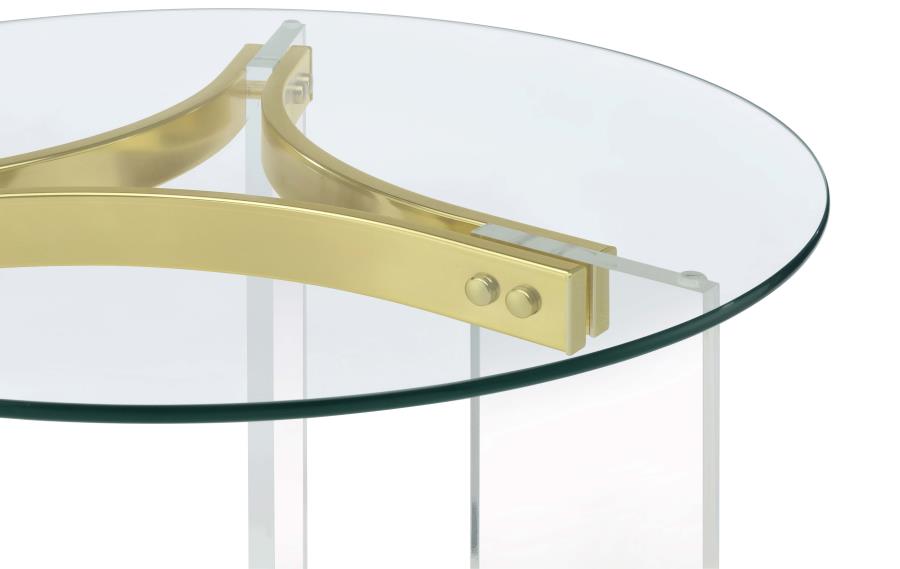 Janessa Round Glass Top Acrylic Leg End Table Matte Brass view 8