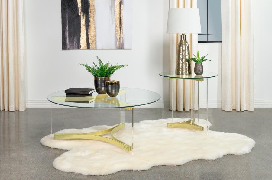 Janessa Round Glass Top Acrylic Leg End Table Matte Brass view 10