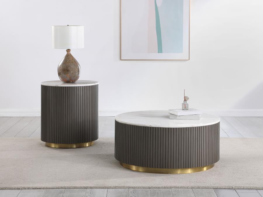 Jason Round White Marble Top Side End Table Charcoal view 8