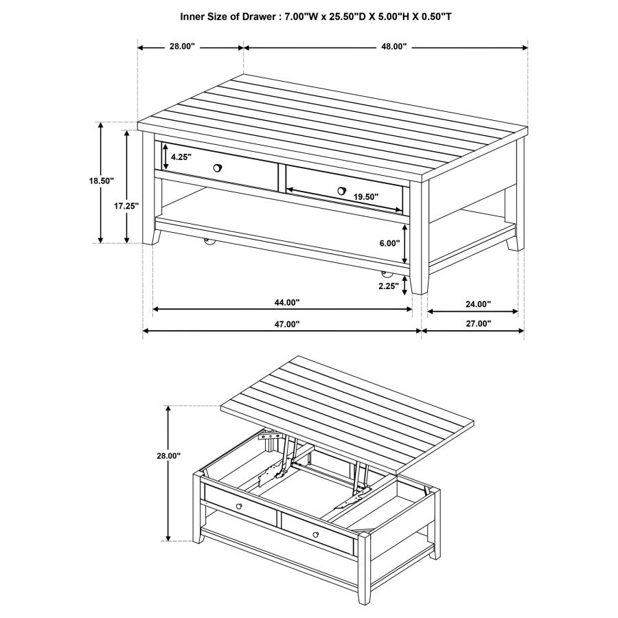 Payne 48-inch Mobile Lift Top Coffee Table Distressed White view 11