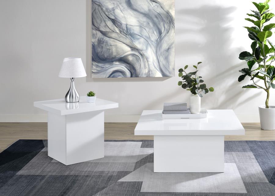 Devar Square Engineered Wood Side End Table White High Gloss view 9