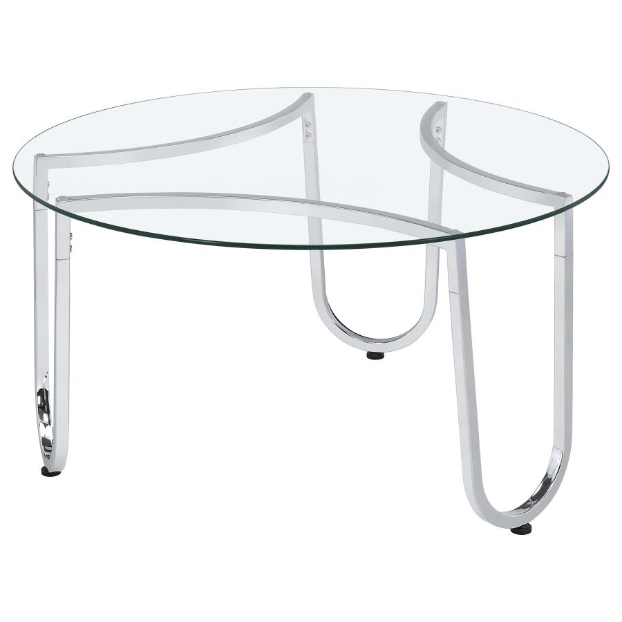 Beller 2-piece Round Tempered Glass Top Coffee Table Set Chrome view 9