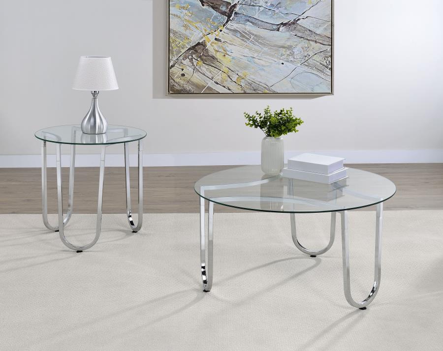 Beller Round Tempered Glass Top Cocktail Coffee Table Chrome view 8