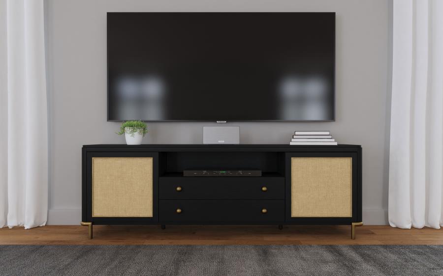 Arini Rattan Cane 2-door TV Stand Media Console Black view 16