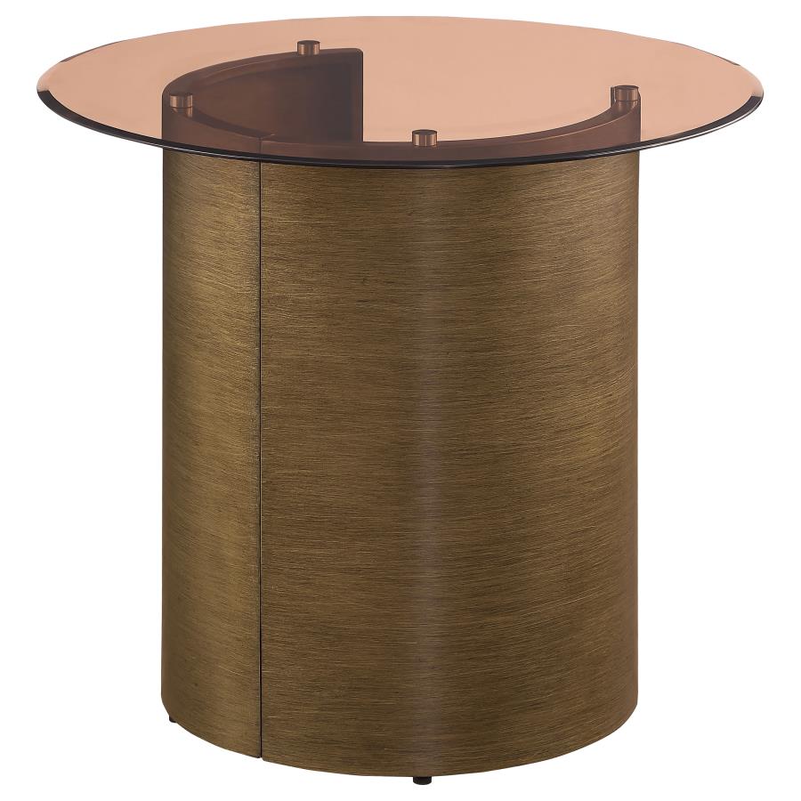 Morena Round Tawny Glass Top Side End Table Brushed Bronze view 8