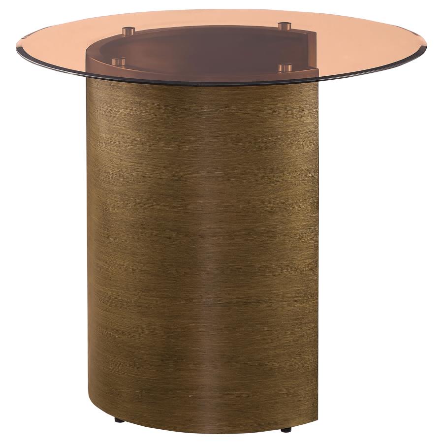 Morena Round Tawny Glass Top Side End Table Brushed Bronze view 9