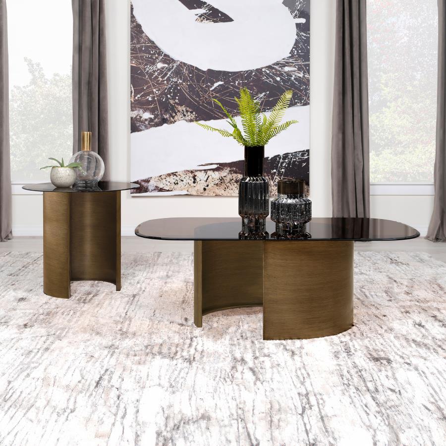 Morena Round Tawny Glass Top Side End Table Brushed Bronze view 14