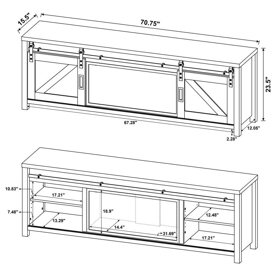 Enfield 71-inch TV Stand Fireplace Media Console Dark Pine view 15