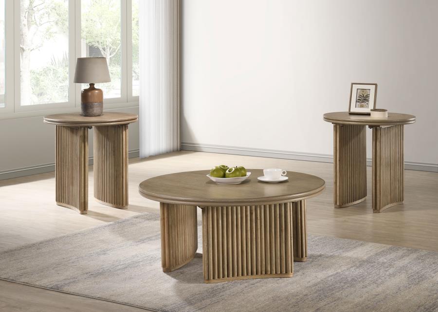 Adina 36-inch Round Wood Coffee Table Distressed Light Brown view 8
