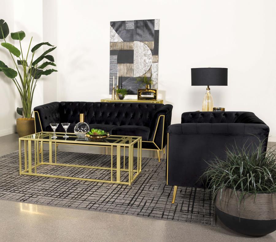 Adri Rectangular Glass Top Coffee Table Matte Brass view 10