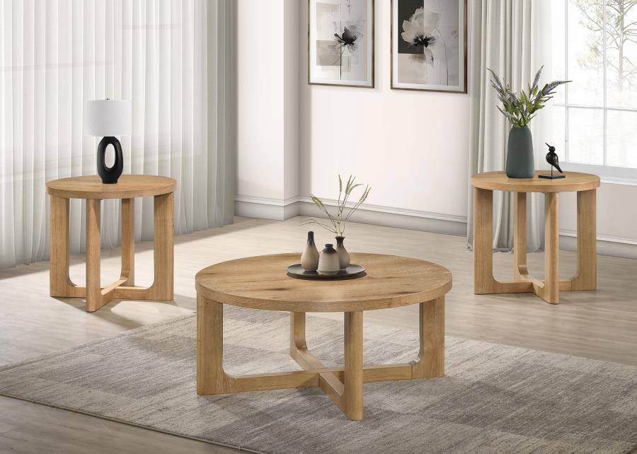 Kessler Round Sculptural Wood End Table Light Oak view 9