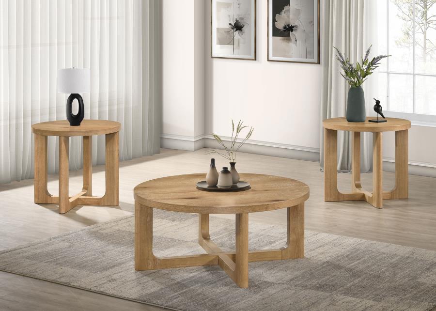 Kessler Round Sculptural Wood Coffee Table Light Oak view 9
