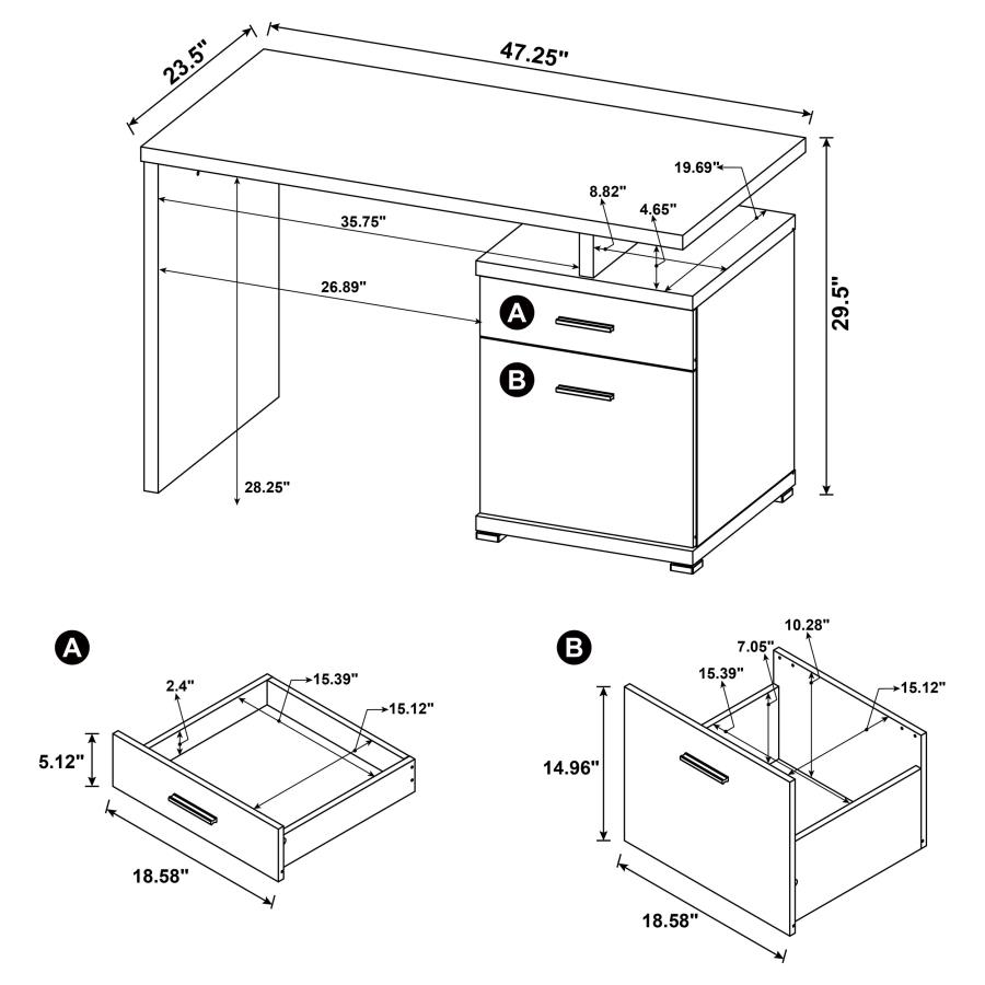 Irving 47-inch 2-drawer Office Computer Desk White view 12