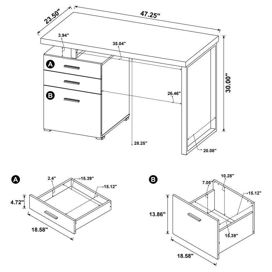 Brennan 47-inch 3-drawer Office Computer Desk White view 11