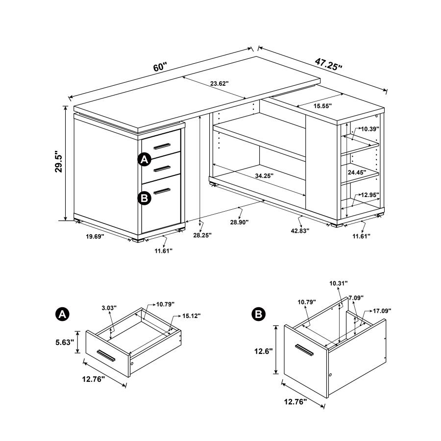 Yvette 60-inch 3-drawer L-Shape Computer Desk White view 11