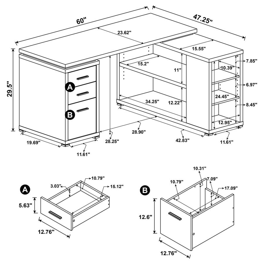Yvette 60-inch 3-drawer L-Shape Computer Desk Mango view 10