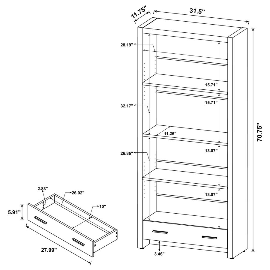 Skylar 71-inch 5-shelf Bookcase with Drawer Cappuccino view 12