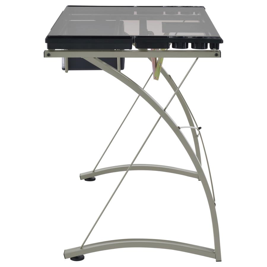 Melo 41-inch Glass Top Drafting Table with Storage Silver view 8
