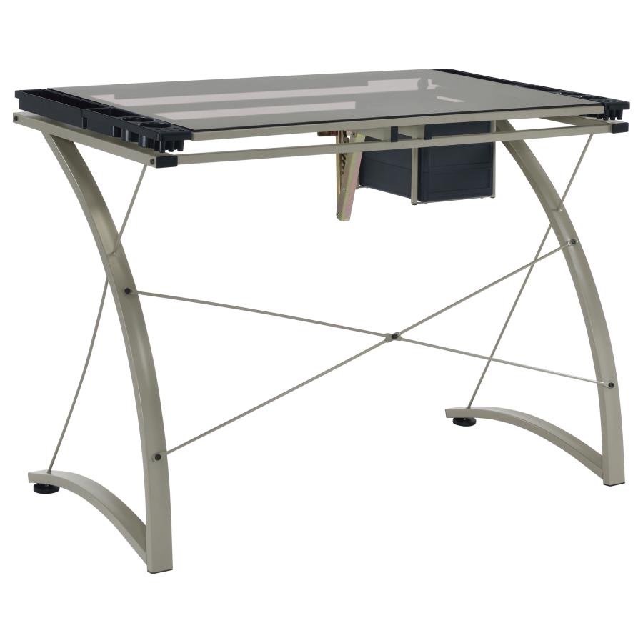 Melo 41-inch Glass Top Drafting Table with Storage Silver view 9