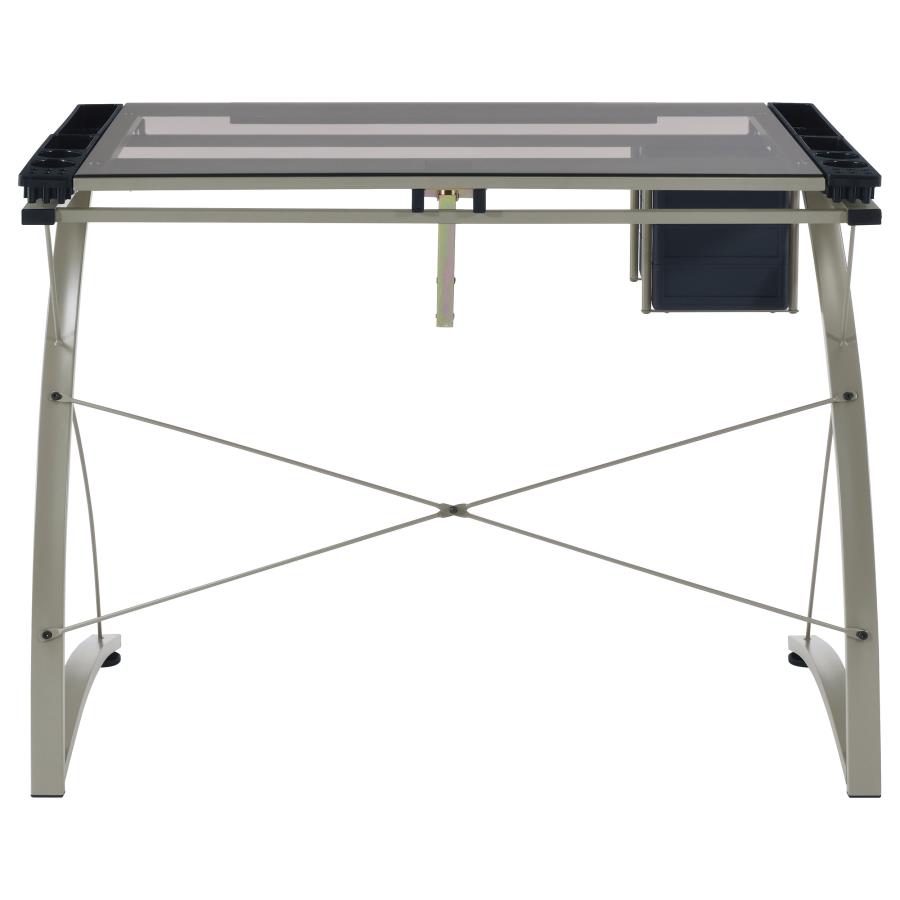 Melo 41-inch Glass Top Drafting Table with Storage Silver view 10