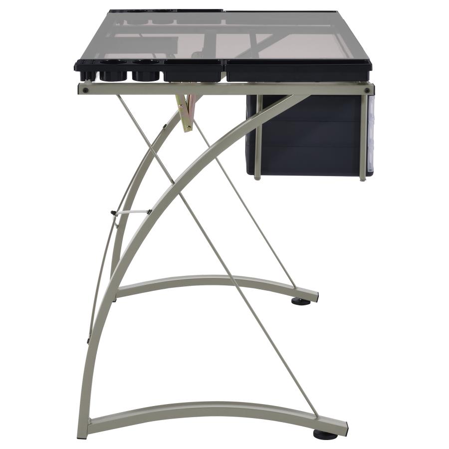 Melo 41-inch Glass Top Drafting Table with Storage Silver view 11