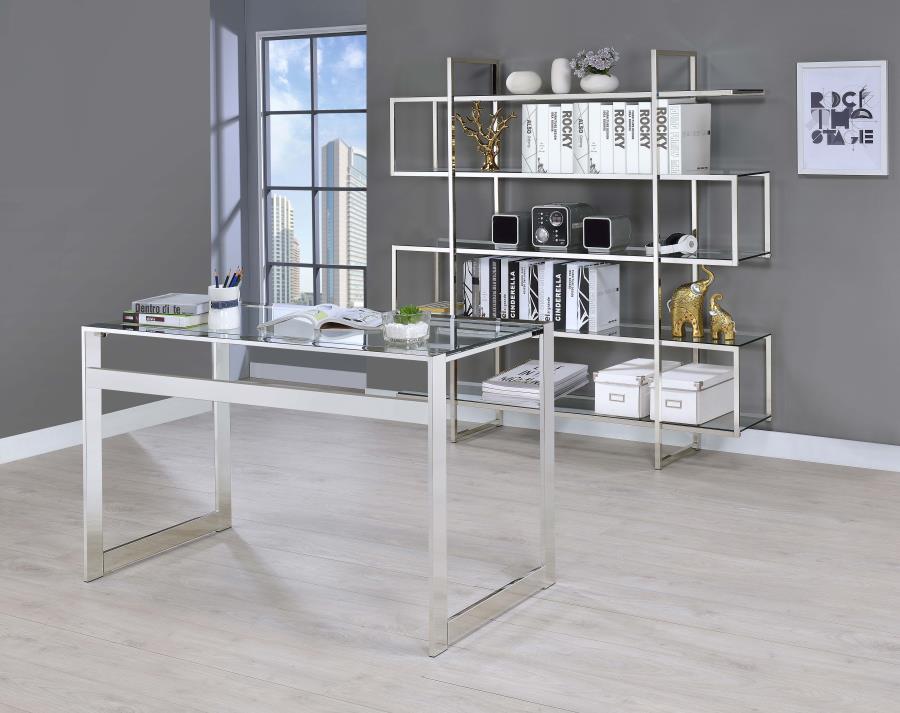Elmer 63-inch 5-shelf Bookshelf Clear and Chrome view 8