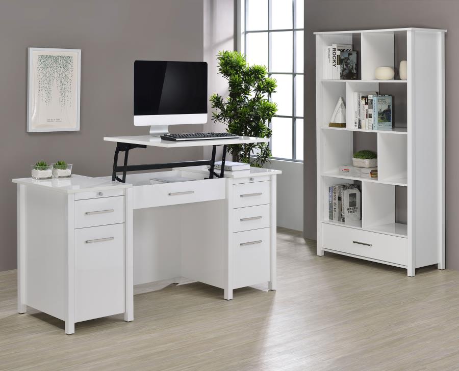 Dylan 60-inch 4-drawer Lift Top Office Desk White High Gloss view 16