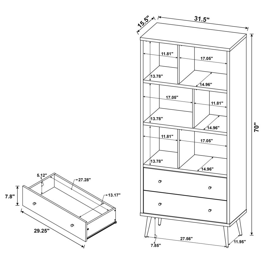 Maeve 70-inch 3-shelf Bookcase with Drawers Distressed Pine view 14