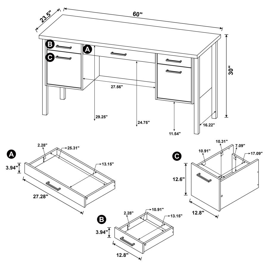 Samson 60-inch 4-drawer Office Computer Desk Weathered Oak view 11