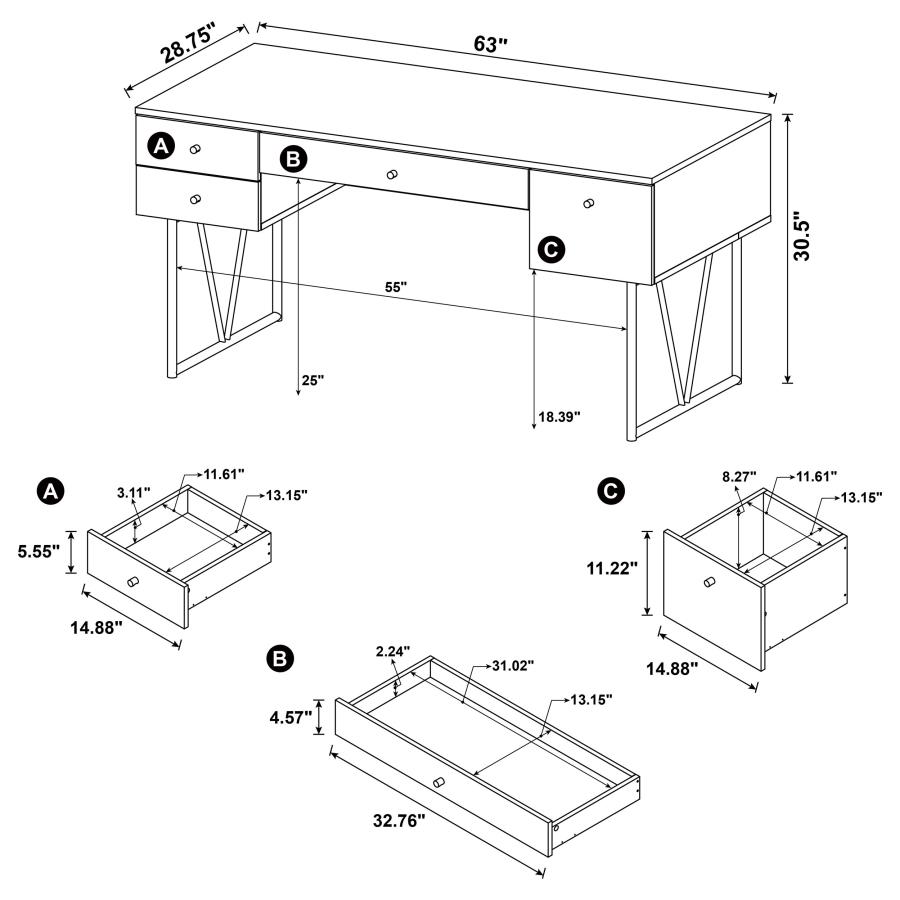 Analiese 63-inch 4-drawer Writing Desk Grey Driftwood view 10