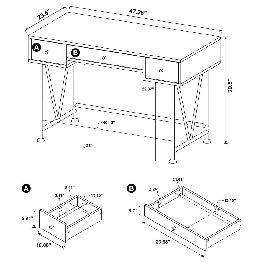 Analiese 47-inch 3-drawer Writing Desk Mango view 11