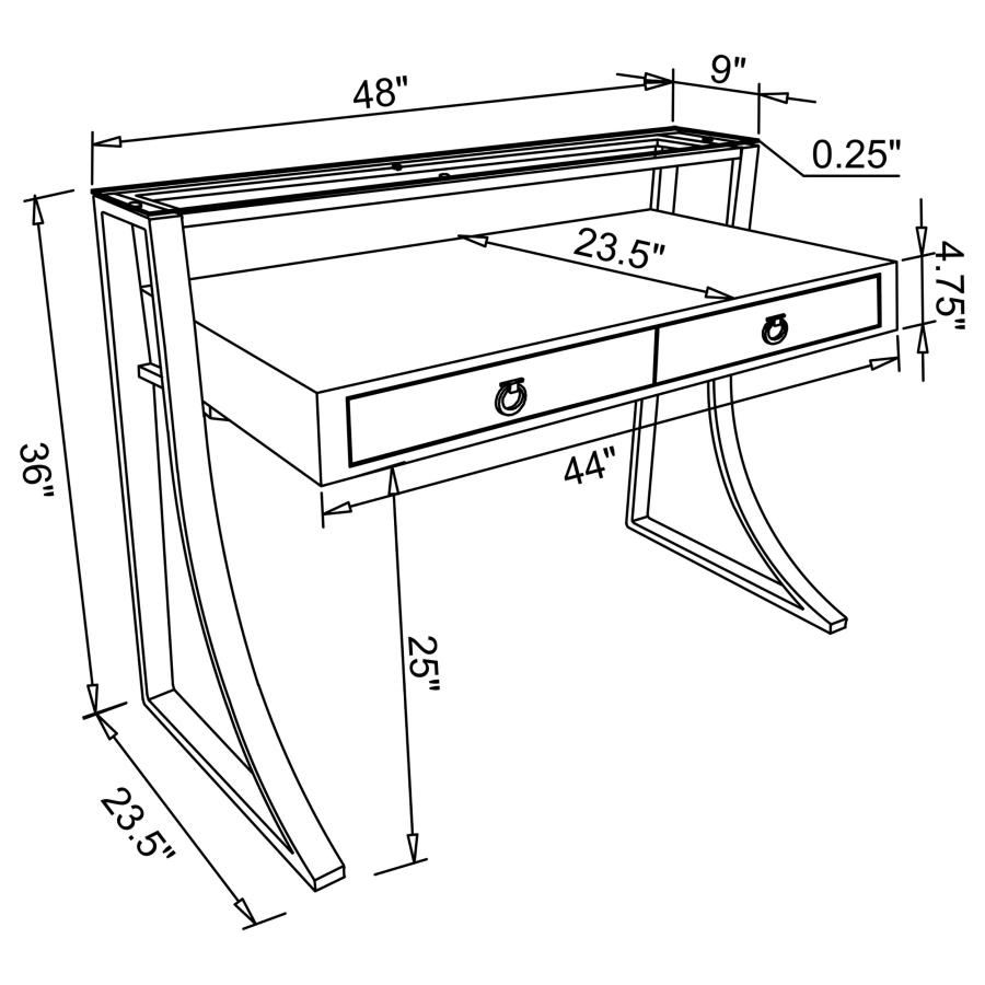 Gemma 48-inch 2-drawer Writing Desk White High Gloss view 11