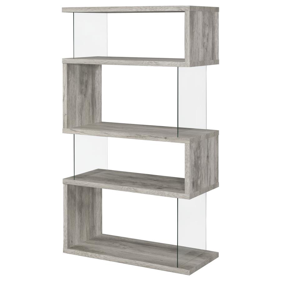 Emelle 63-inch 4-shelf Glass Panel Bookshelf Grey Driftwood view 8