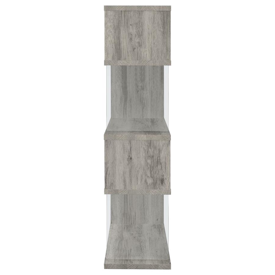 Emelle 63-inch 4-shelf Glass Panel Bookshelf Grey Driftwood view 9