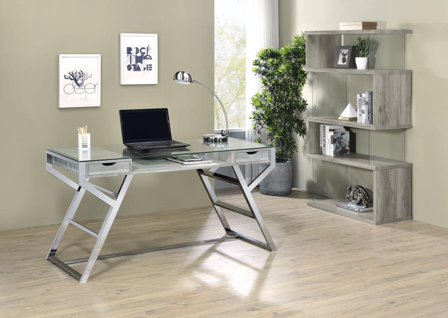Emelle 63-inch 4-shelf Glass Panel Bookshelf Grey Driftwood view 12