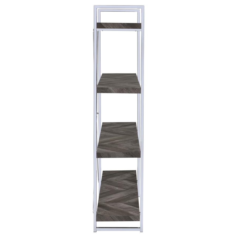 Grimma 63-inch 4-shelf Bookshelf Rustic Grey and Chrome view 8