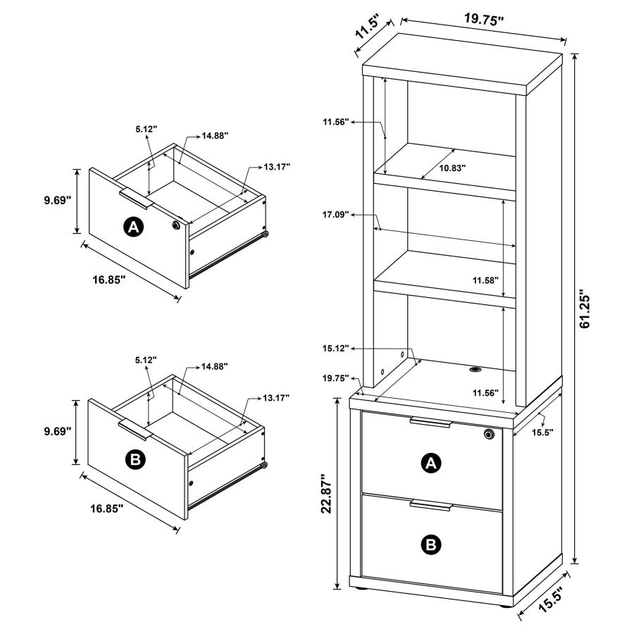 Westpark 3-shelf Bookcase USB and Lockable Drawer Black view 13