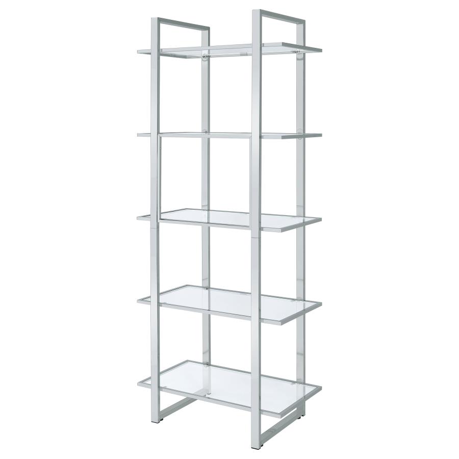 Hartford 79-inch 5-shelf Glass Bookshelf Chrome view 8