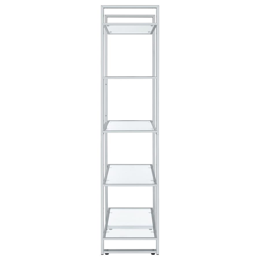 Hartford 79-inch 5-shelf Glass Bookshelf Chrome view 9