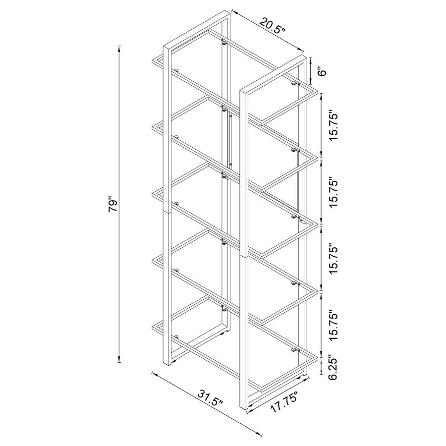 Hartford 79-inch 5-shelf Glass Bookshelf Chrome view 10