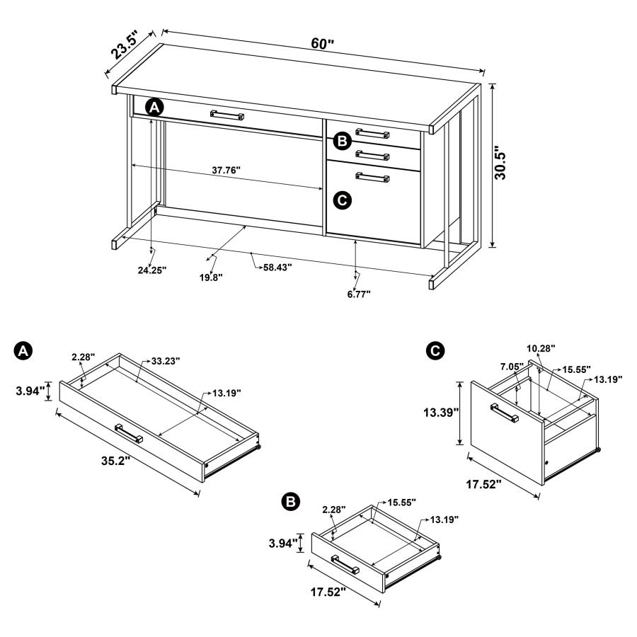 Loomis 60-inch 4-drawer Computer Desk Whitewashed Grey view 10