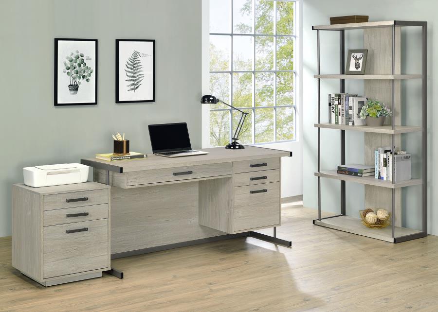 Loomis 60-inch 4-drawer Computer Desk Whitewashed Grey view 12