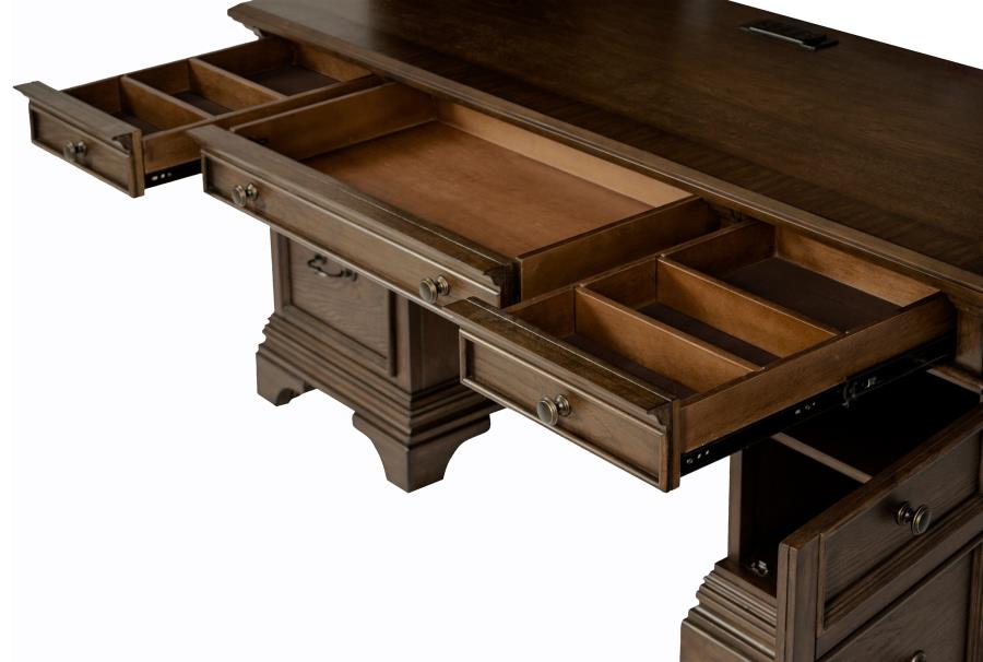 Hartshill 66-inch 5-drawer Credenza Office Desk Burnish Oak view 11