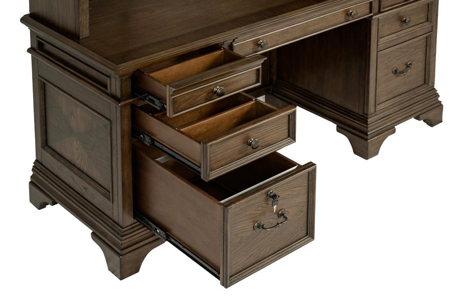 Hartshill 66-inch 5-drawer Credenza Office Desk Burnish Oak view 12