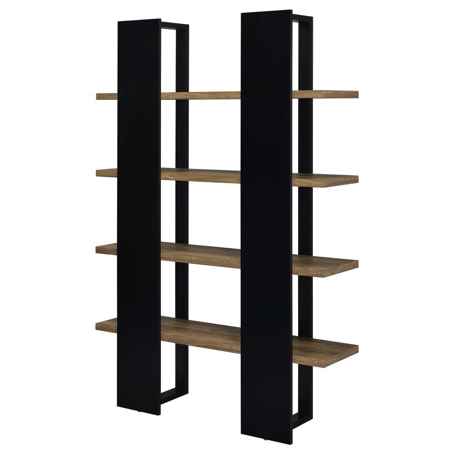 Danbrook 71-inch 4-shelf Bookshelf Black and Aged Walnut view 8