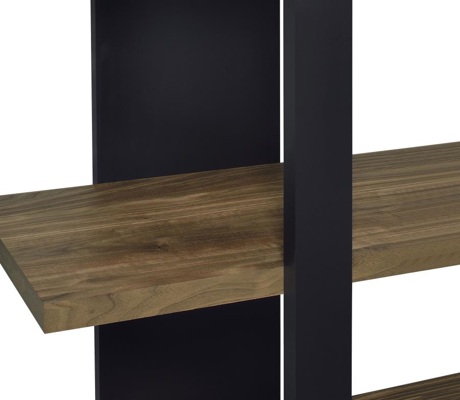 Danbrook 71-inch 4-shelf Bookshelf Black and Aged Walnut view 10
