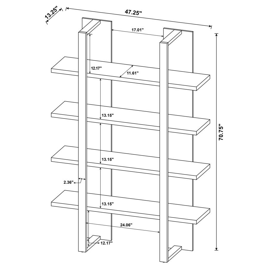 Danbrook 71-inch 4-shelf Bookshelf Black and Aged Walnut view 12