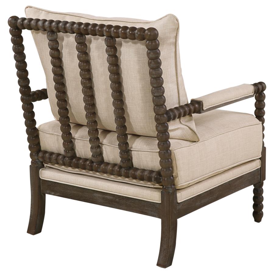 Blanchett Upholstered Bobbin Accent Chair Beige and Distressed Brown view 8