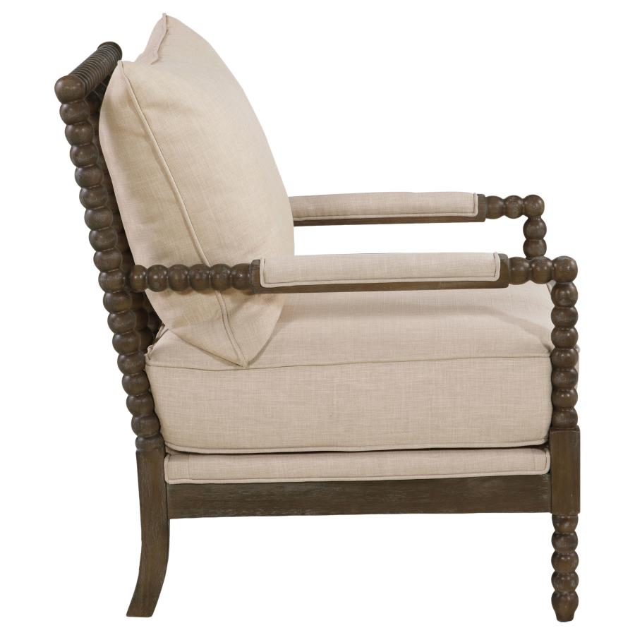 Blanchett Upholstered Bobbin Accent Chair Beige and Distressed Brown view 9
